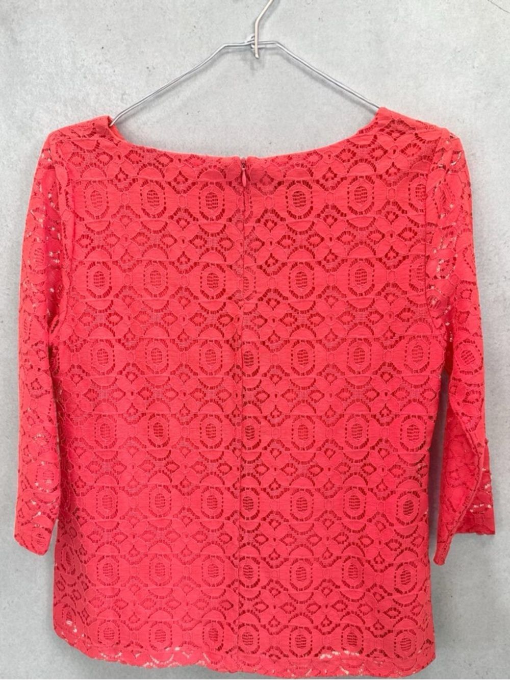Talbots Medium Petite Salmon Lace Top 3/4 Sleeve Preppy Office Dressy Blouse - Picture 3 of 9